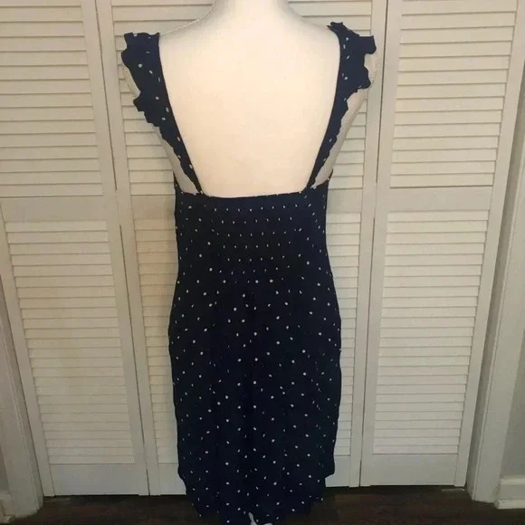 Madewell Boho Ruffle-strap Navy Polka Dot Button Down Sleeveless Sundres… - Picture 5 of 15